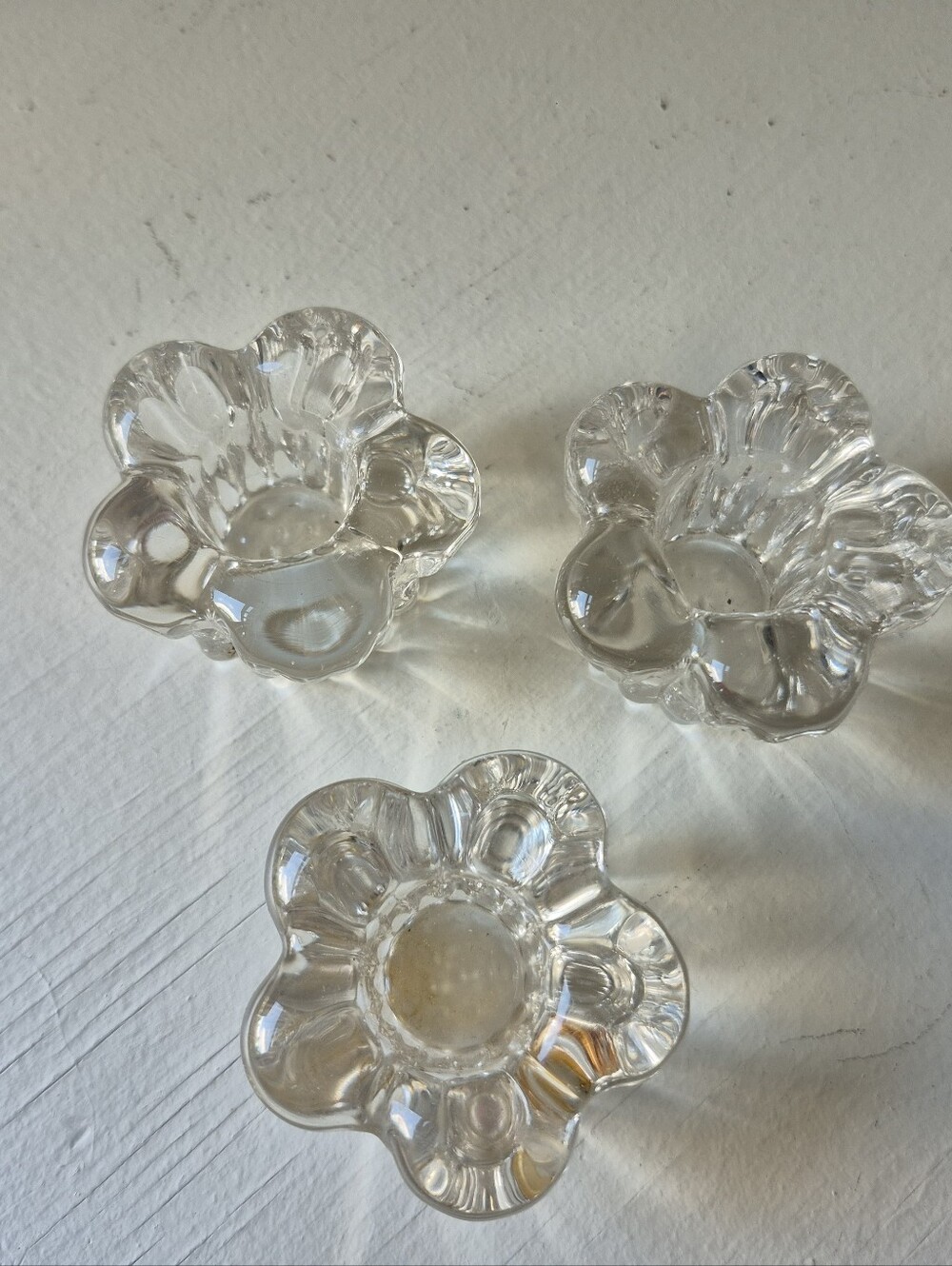 Vintage Clear Glass Flower Candle Holders Set Of 3